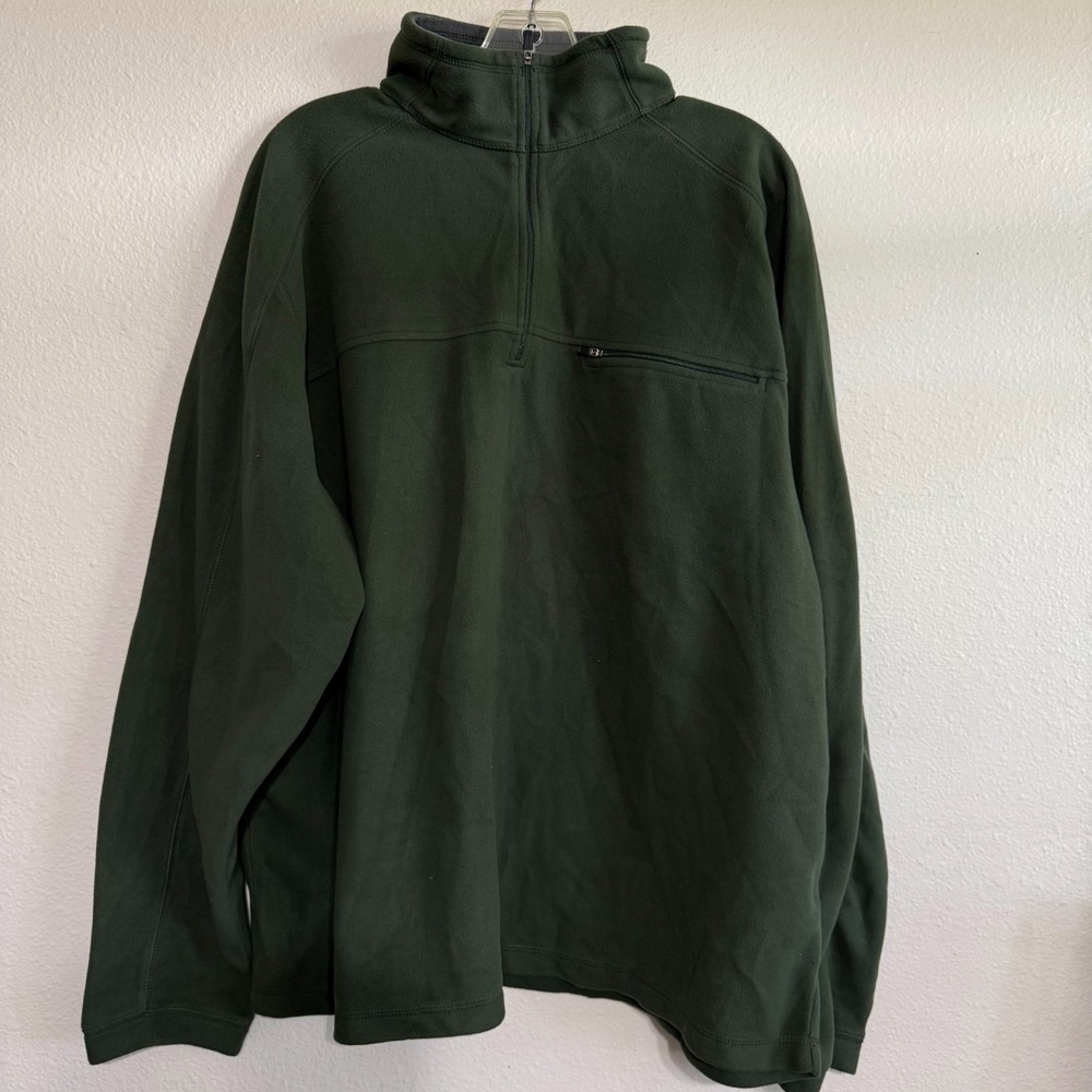 L.L. Bean Fleece Jacket Men's‎ 2XL Green Pullover Quarter Zip Outdoor Hiking
